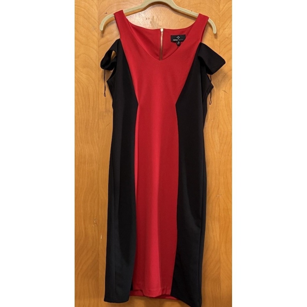 Ronni Nicole Womens Color block Knee Length Sheath Dress Back Zip Red Black 10‎